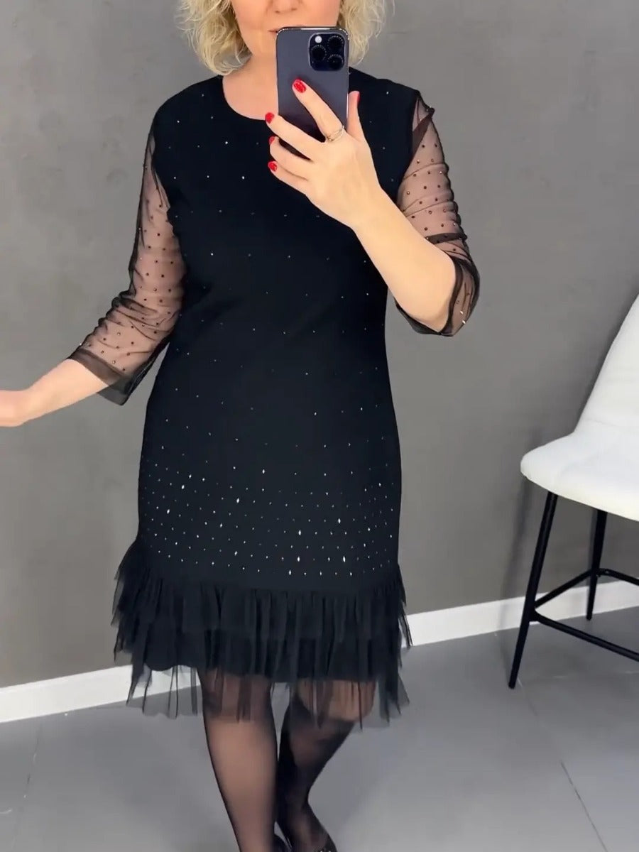 🔥Rochii cu gât rotund și strasuri simple pentru femei-8