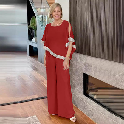 ✨Set elegant din 2 piese pentru femei: Top cu paiete și pantaloni cu talie largă