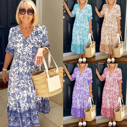 【M-5XL】🌺Rochie imprimată cu decolteu în V, elegantă și stilată