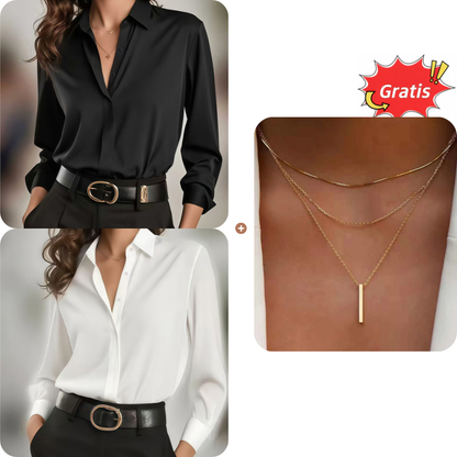 👕 Vielseitiges, seidenweiches Satin-Langarmhemd für Damen