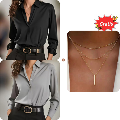 👕 Vielseitiges, seidenweiches Satin-Langarmhemd für Damen