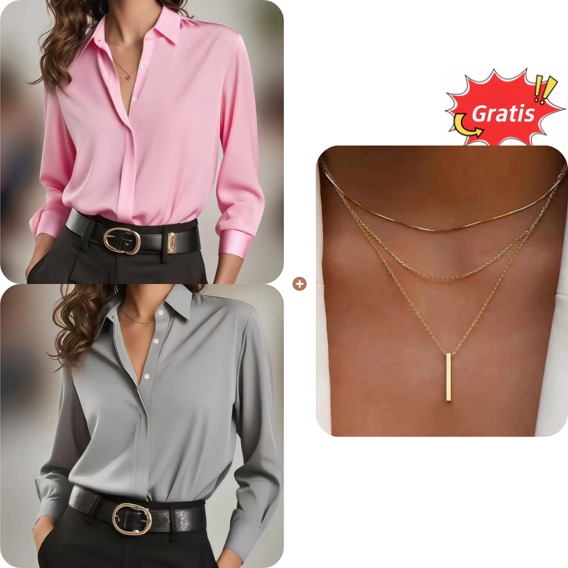 👕 Vielseitiges, seidenweiches Satin-Langarmhemd für Damen