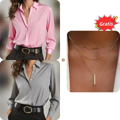 👕 Vielseitiges, seidenweiches Satin-Langarmhemd für Damen