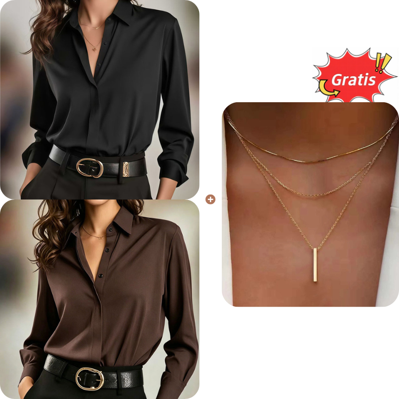 👕 Vielseitiges, seidenweiches Satin-Langarmhemd für Damen