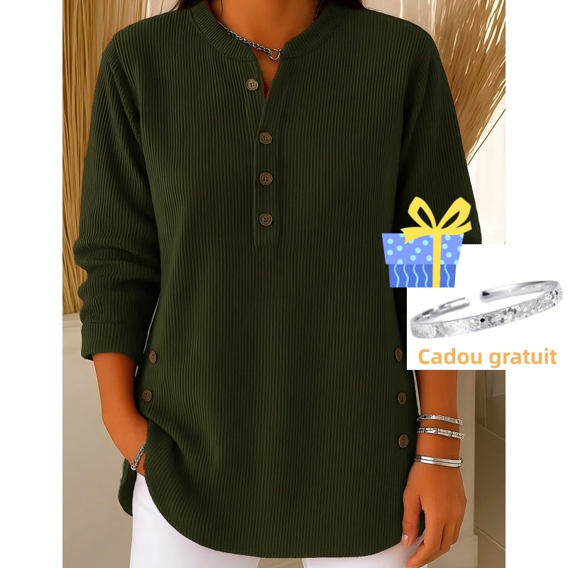 🎉 Bluză Henley din catifea pentru femei – elegantă, moale și versatilă 🧥📦-28