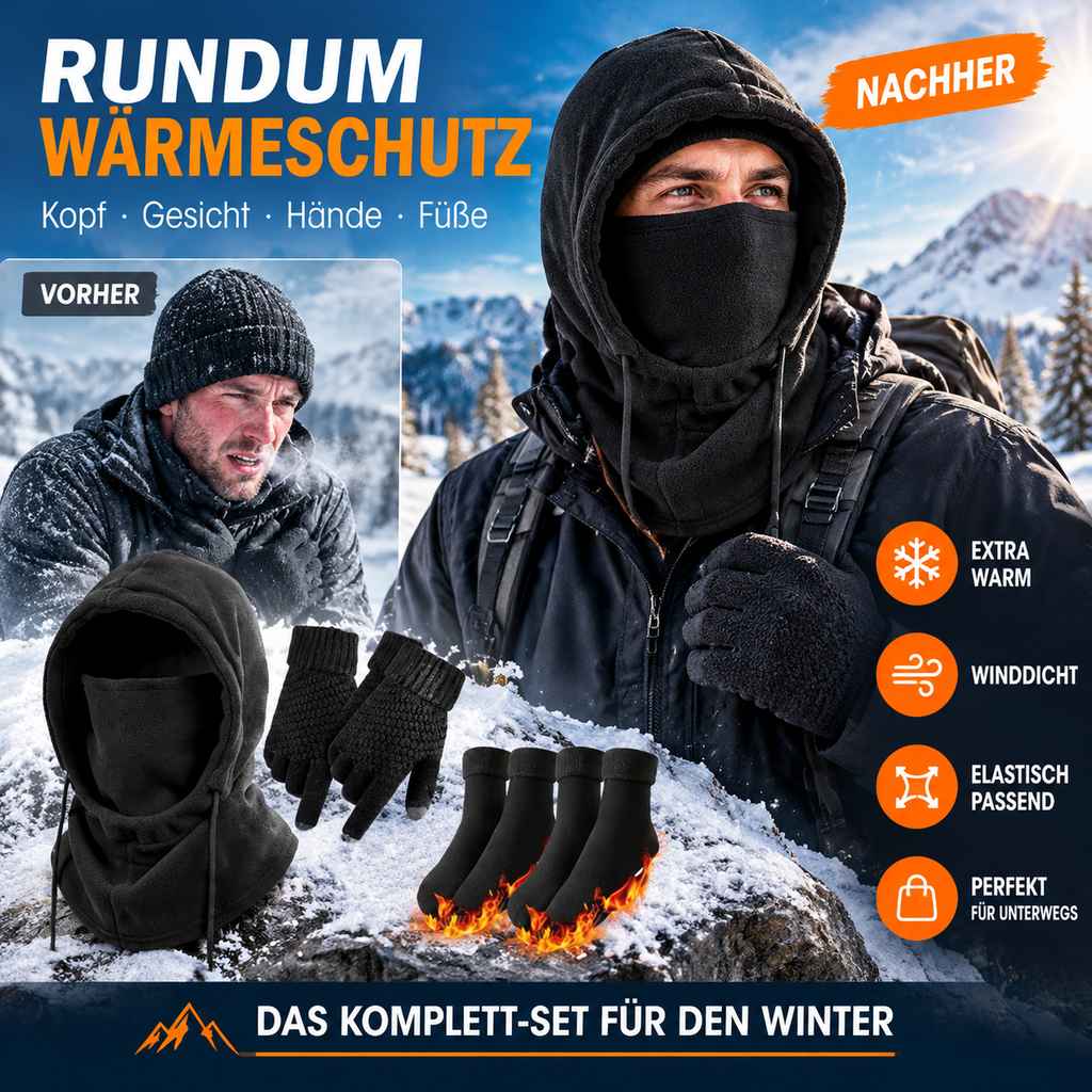 ❄️Halten Sie sich den ganzen Winter warm! 3‑Teil‑Set: Mütze + Handschuhe + Socken + Gesichtsmaske✨