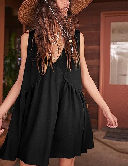 💃 Rochie mini de vară fără mâneci, cu decolteu în V, pentru femei-5
