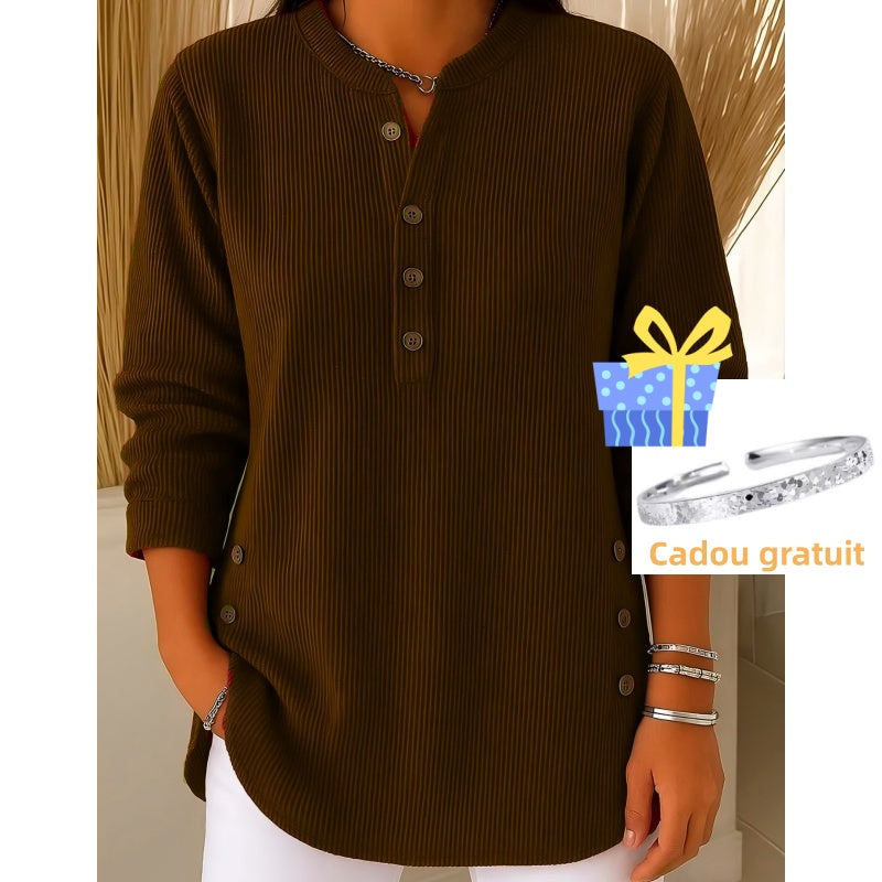 🎉 Bluză Henley din catifea pentru femei – elegantă, moale și versatilă 🧥📦-30