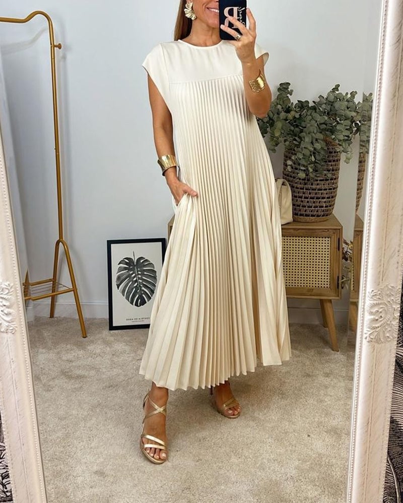 Femeile plisate rochie simplă de culoare solidă-3