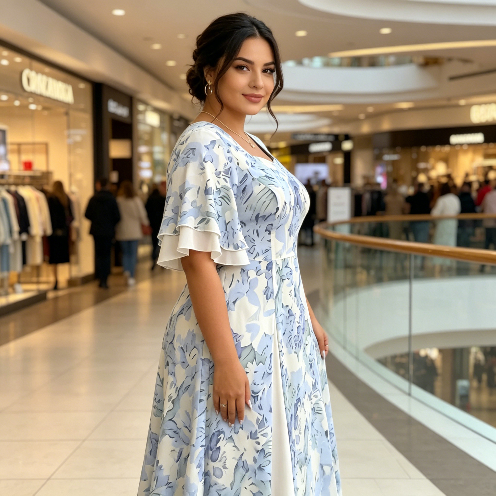 🌷Ofertă limitată în timp👗Rochie cu mâneci cu volane și croi evazat, cu un aspect eteric-12