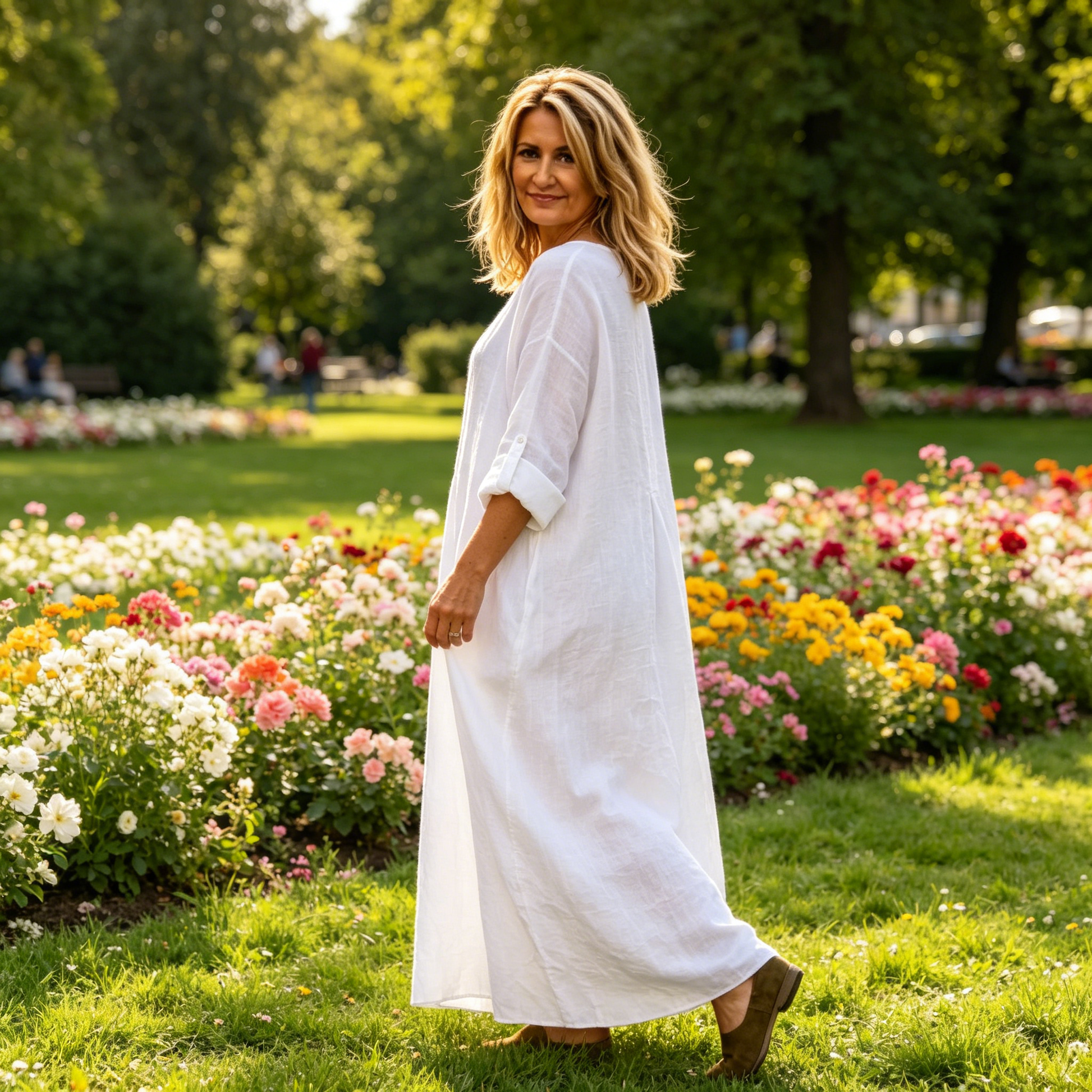 Rochie maxi lejeră din bumbac și in, pentru femei-8