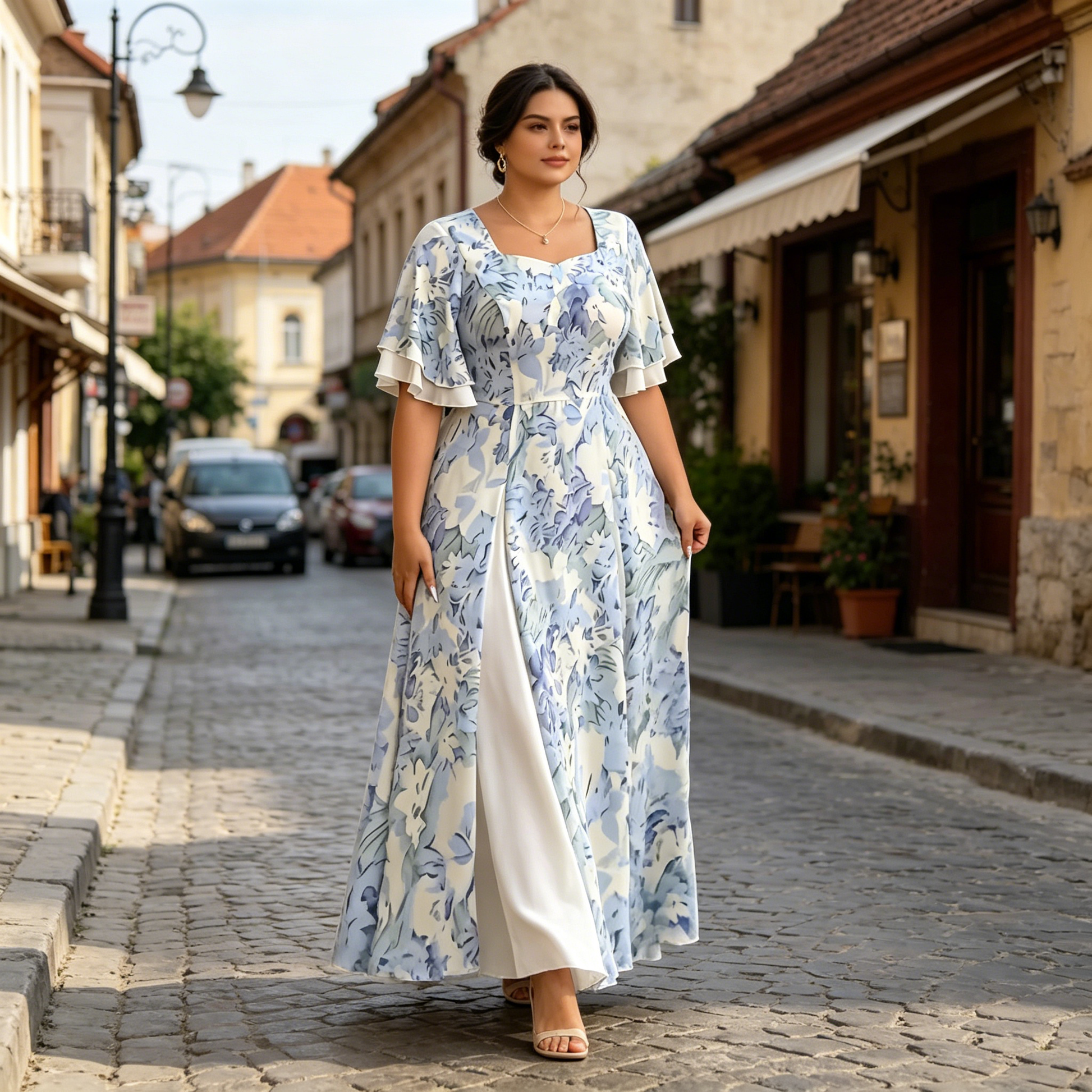 🌷Ofertă limitată în timp👗Rochie cu mâneci cu volane și croi evazat, cu un aspect eteric-7