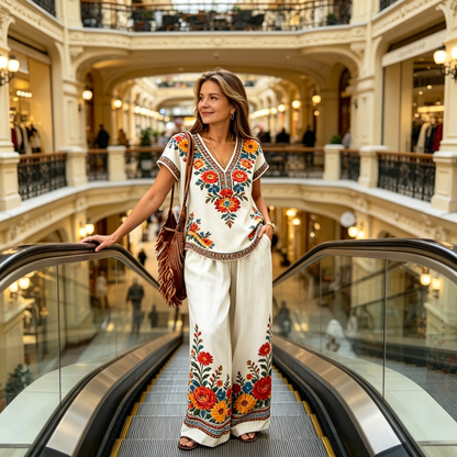 Set din două piese pentru femei: bluză cu imprimeu și pantaloni