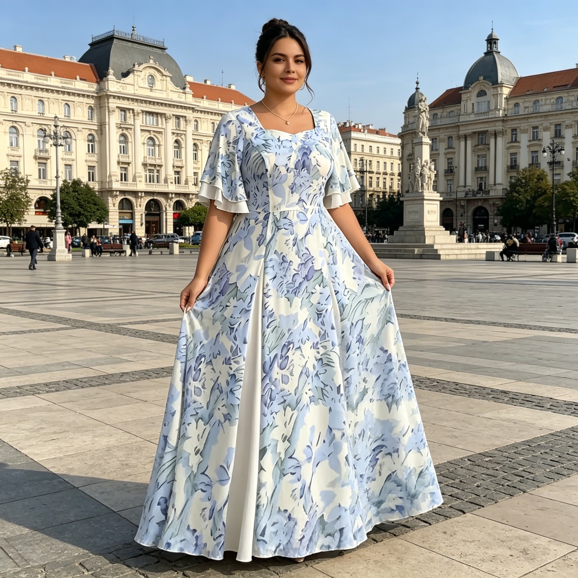 🌷Ofertă limitată în timp👗Rochie cu mâneci cu volane și croi evazat, cu un aspect eteric-6