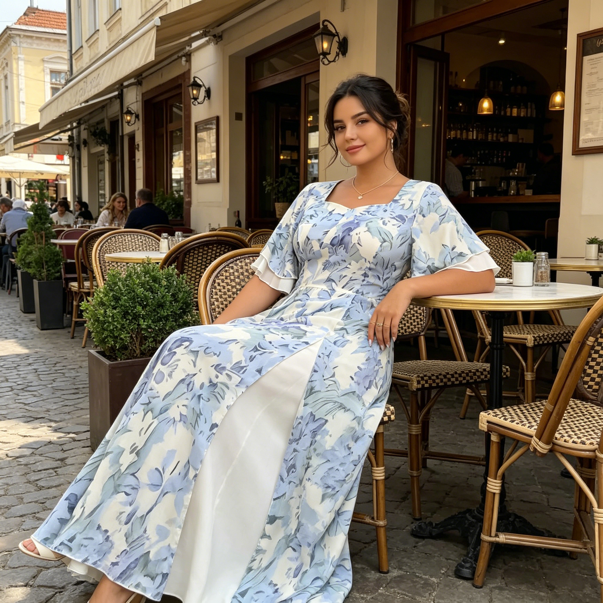 🌷Ofertă limitată în timp👗Rochie cu mâneci cu volane și croi evazat, cu un aspect eteric-13