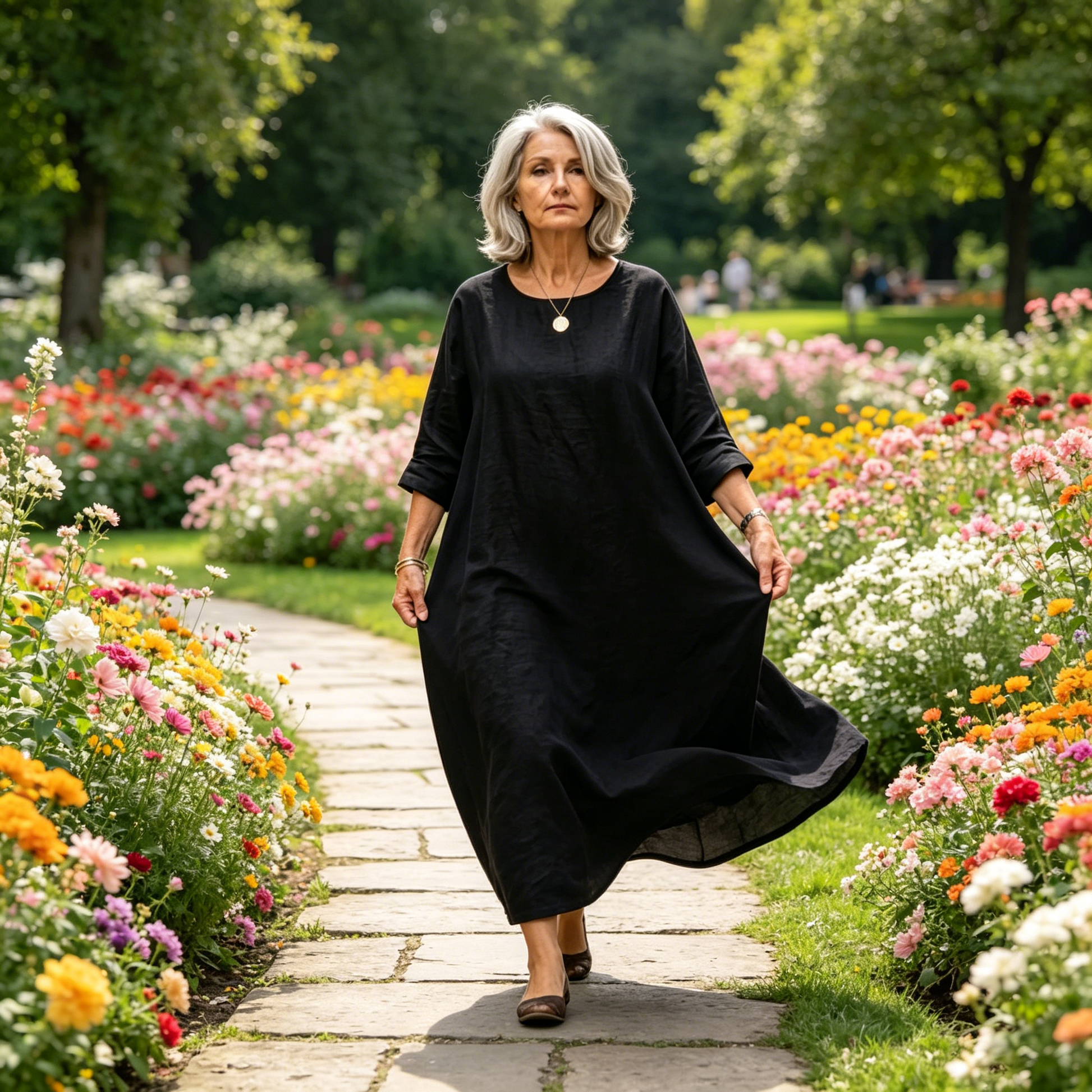 Rochie maxi lejeră din bumbac și in, pentru femei-5