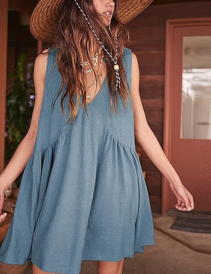 💃 Rochie mini de vară fără mâneci, cu decolteu în V, pentru femei-23