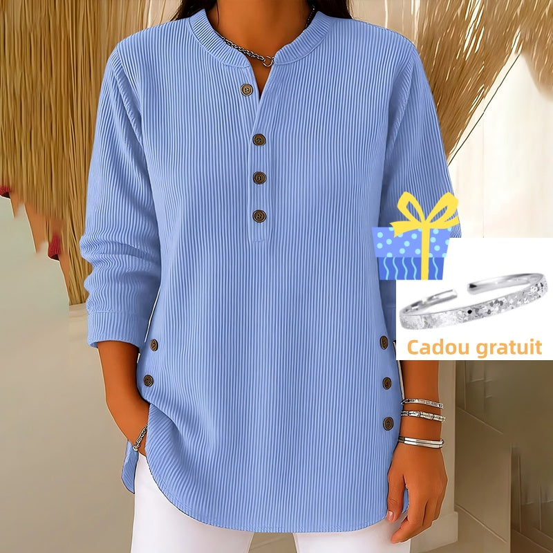 🎉 Bluză Henley din catifea pentru femei – elegantă, moale și versatilă 🧥📦-31