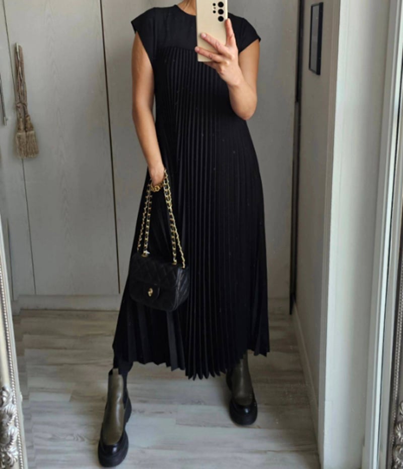 Femeile plisate rochie simplă de culoare solidă-7
