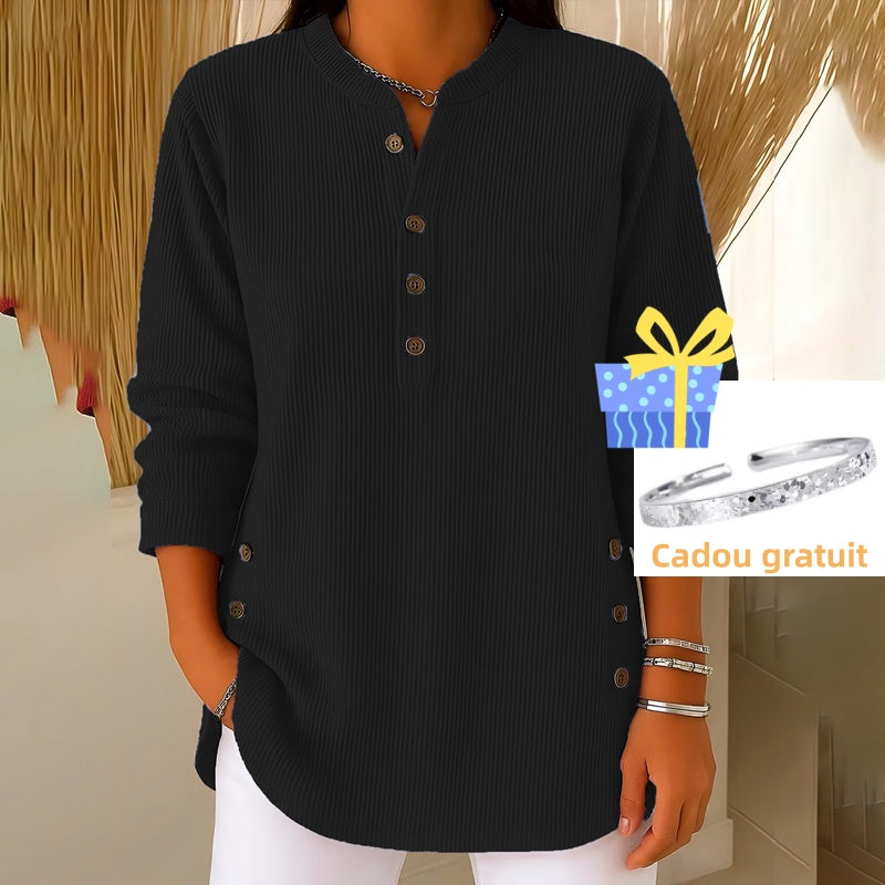 🎉 Bluză Henley din catifea pentru femei – elegantă, moale și versatilă 🧥📦-32