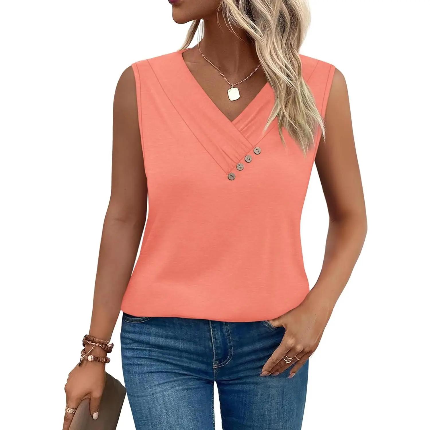 💐 Tricou larg fără mâneci, cu guler în V, pentru femei-8