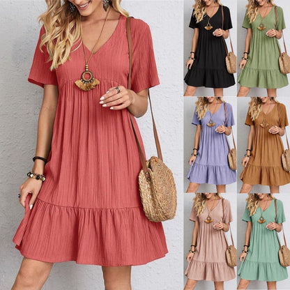 😍【S-3XL】👗Rochie lungă casual cu mânecă scurtă