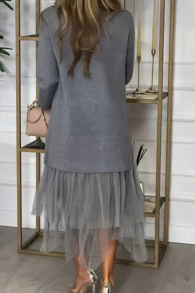 💖 Rochie patchwork tricotată de culoare solidă pentru femei-9