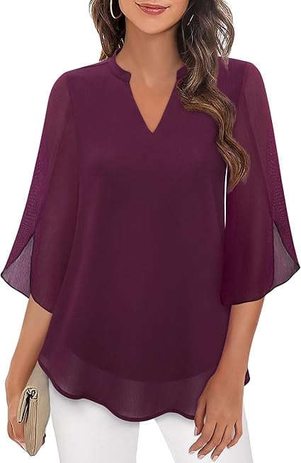 💖2026👚 Elegantă Cămașă din Șifon cu Decolteu în V - Stil Rafinată pentru Orice Ocazie!-13