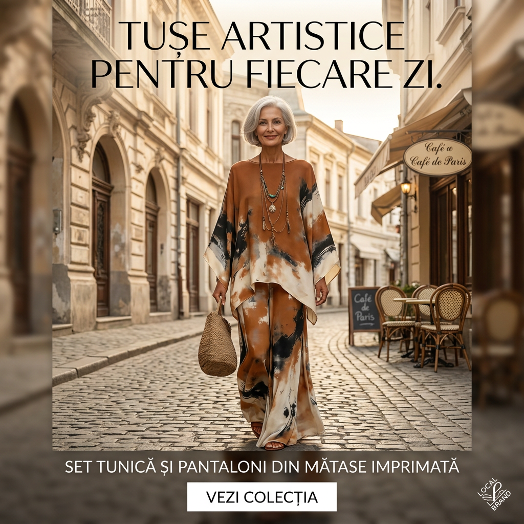 Set Pantaloni și Top cu Imprimat Abstract și Tăietură Evazată