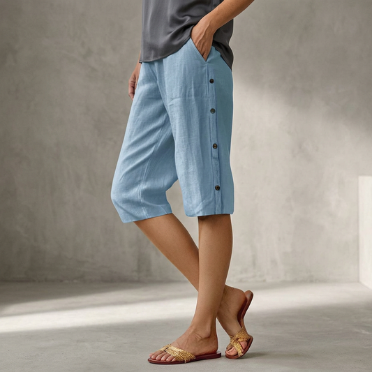 Pantaloni scurți casual din bumbac și in pentru femei