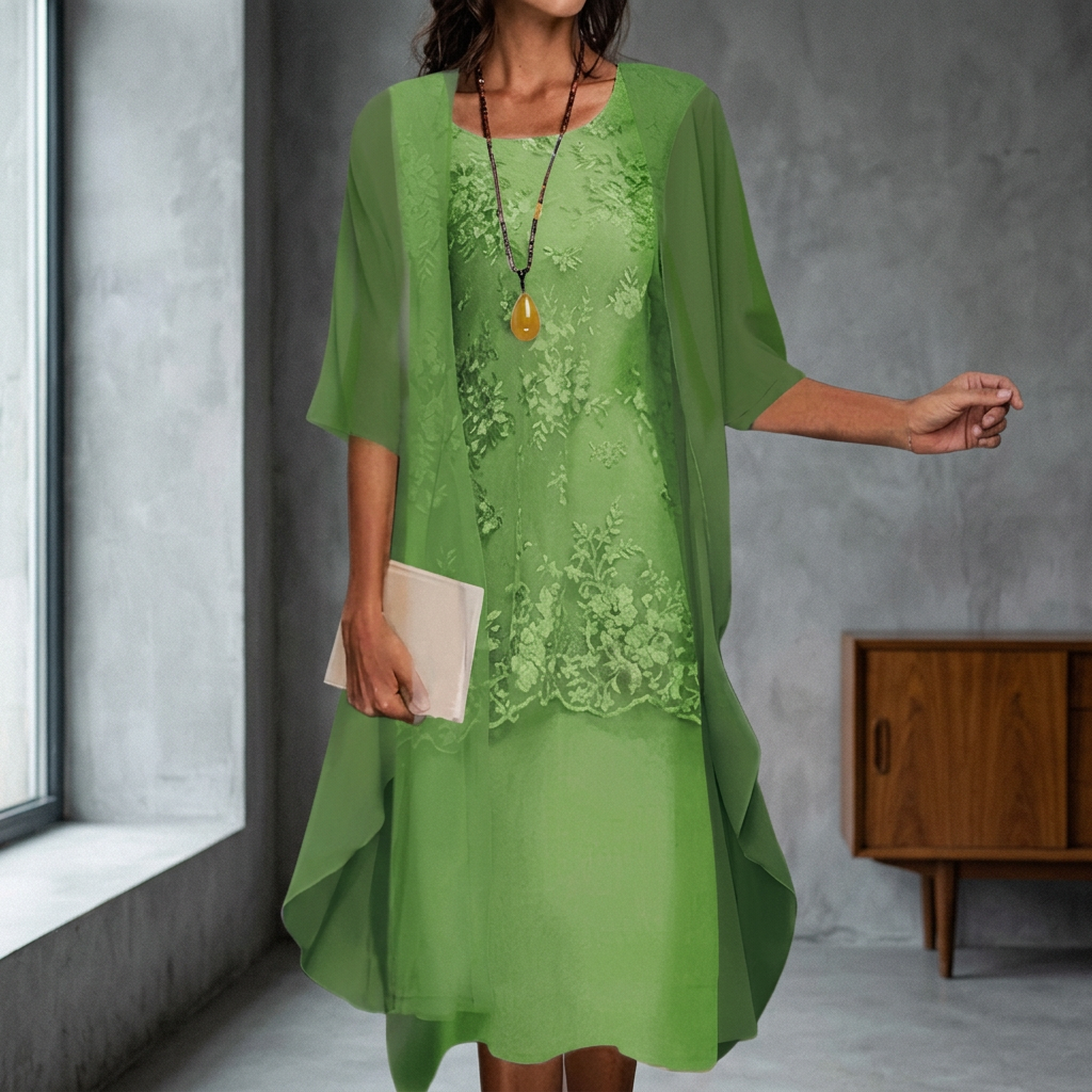 Set de rochie de gală până la genunchi și cardigan pentru femei-6