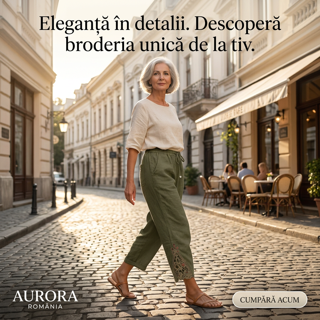 Pantaloni largi pentru femei din bumbac și in