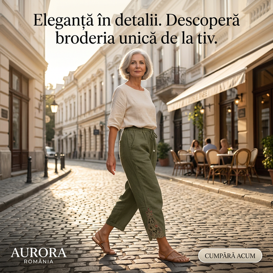 Pantaloni largi pentru femei din bumbac și in
