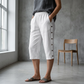 Pantaloni scurți casual din bumbac și in pentru femei-3