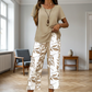 😍 Set de două piese pentru femei: bluză asimetrică și pantaloni trei sferturi-1