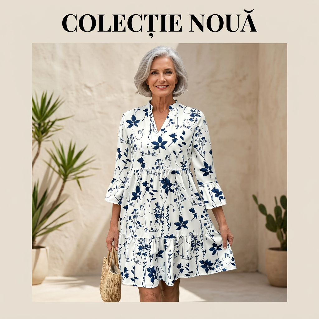 Rochiă pentru femei cu decolteu în V și imprimat floral, cu volane