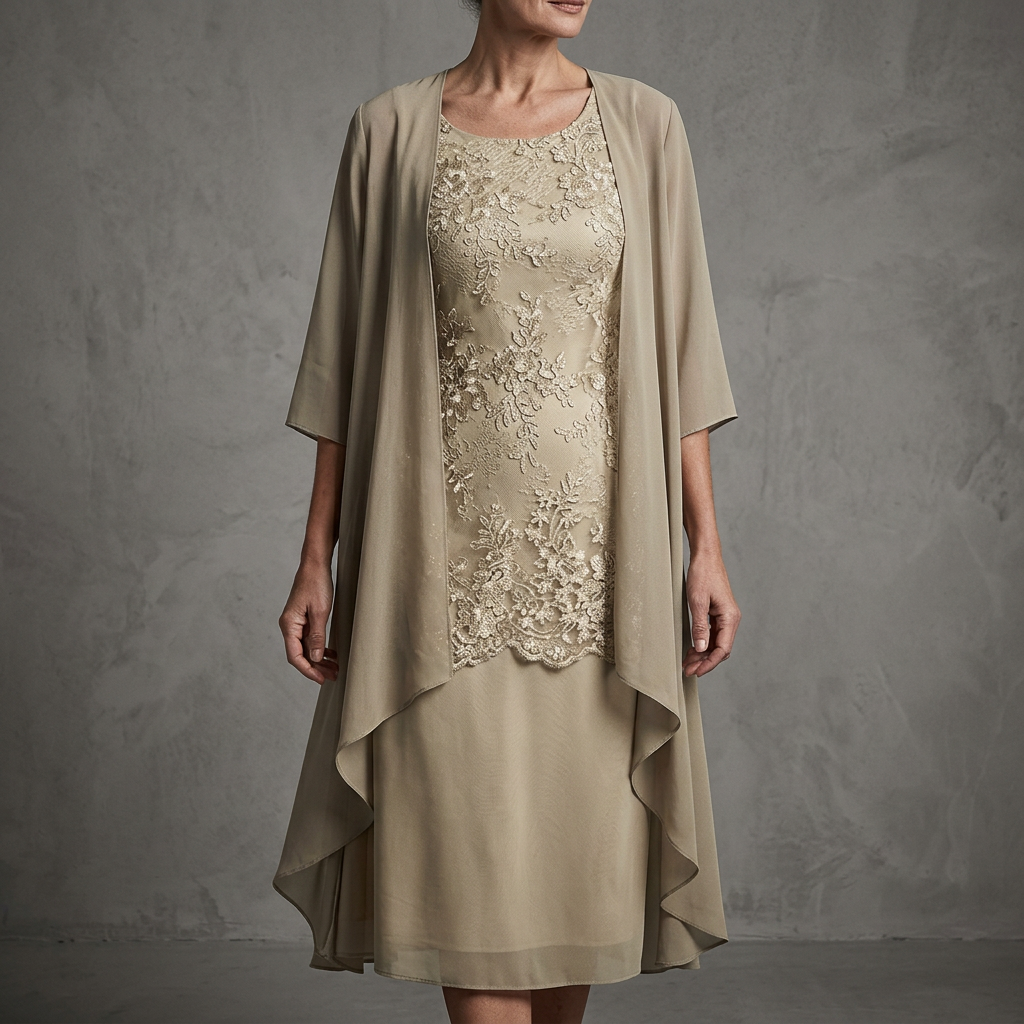 Set de rochie de gală până la genunchi și cardigan pentru femei-3