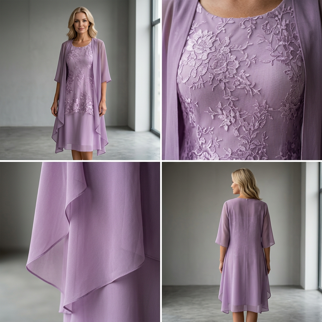 Set de rochie de gală până la genunchi și cardigan pentru femei-19