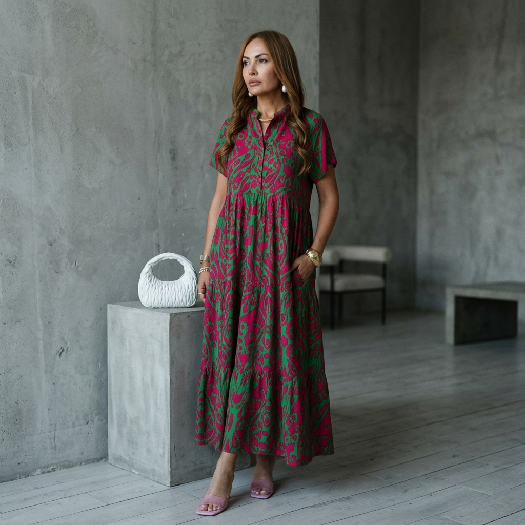 💃Rochie lungă casual pentru femei, cu imprimeu și croi în A-4