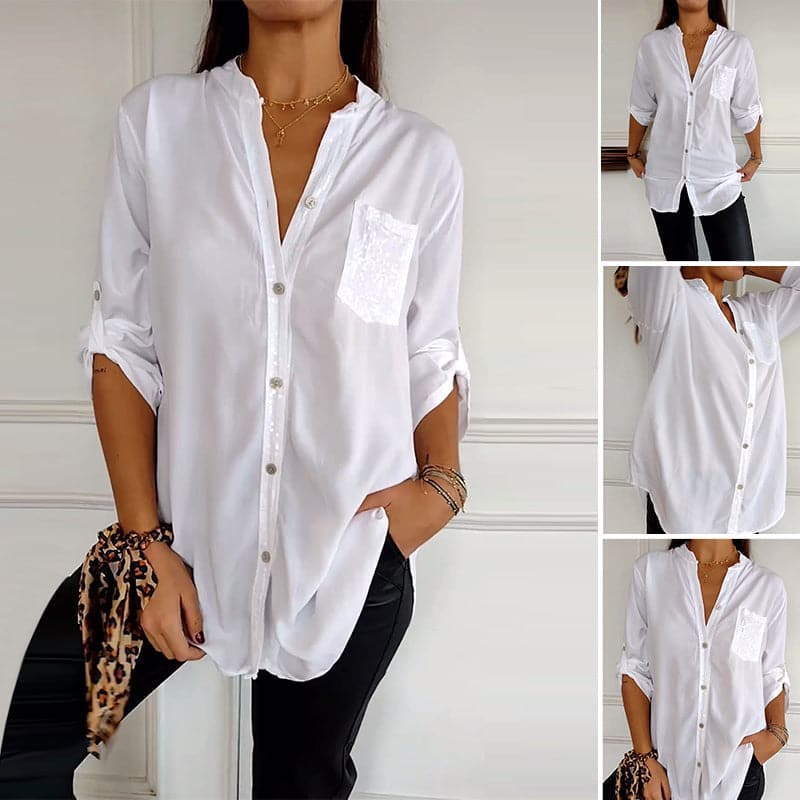🔥Tricou de patchwork ocazional cu paiete-1