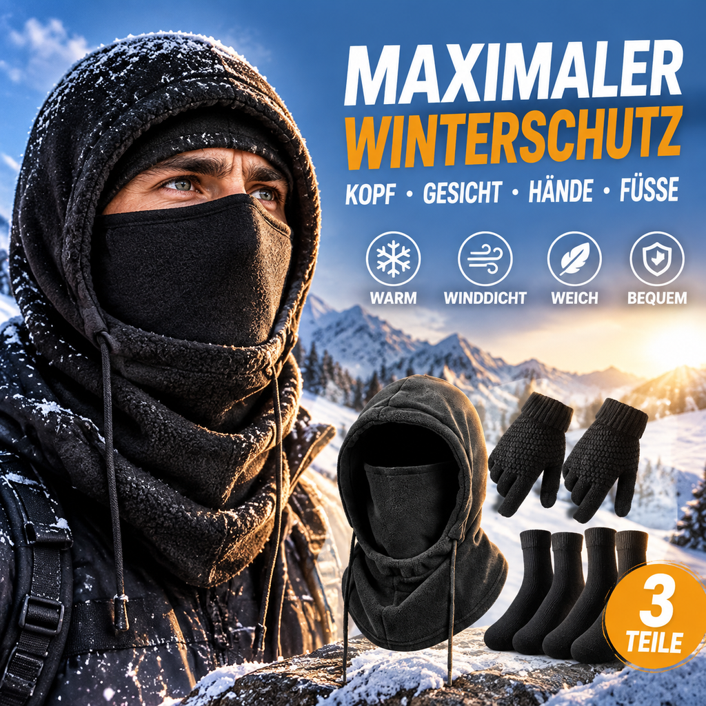 ❄️Halten Sie sich den ganzen Winter warm! 3‑Teil‑Set: Mütze + Handschuhe + Socken + Gesichtsmaske✨