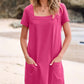 ⏳ Rochie casual pentru femei cu buzunar cu gât pătrat, cu mânecă scurtă și buzunare👗-8