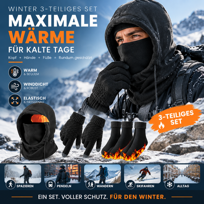 ❄️Halten Sie sich den ganzen Winter warm! 3‑Teil‑Set: Mütze + Handschuhe + Socken + Gesichtsmaske✨