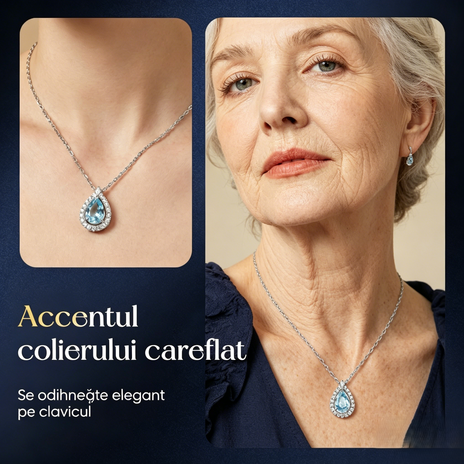 💎Eleganță Atemporală | Pandantiv în formă de lacrimă albastră pentru femei ✨