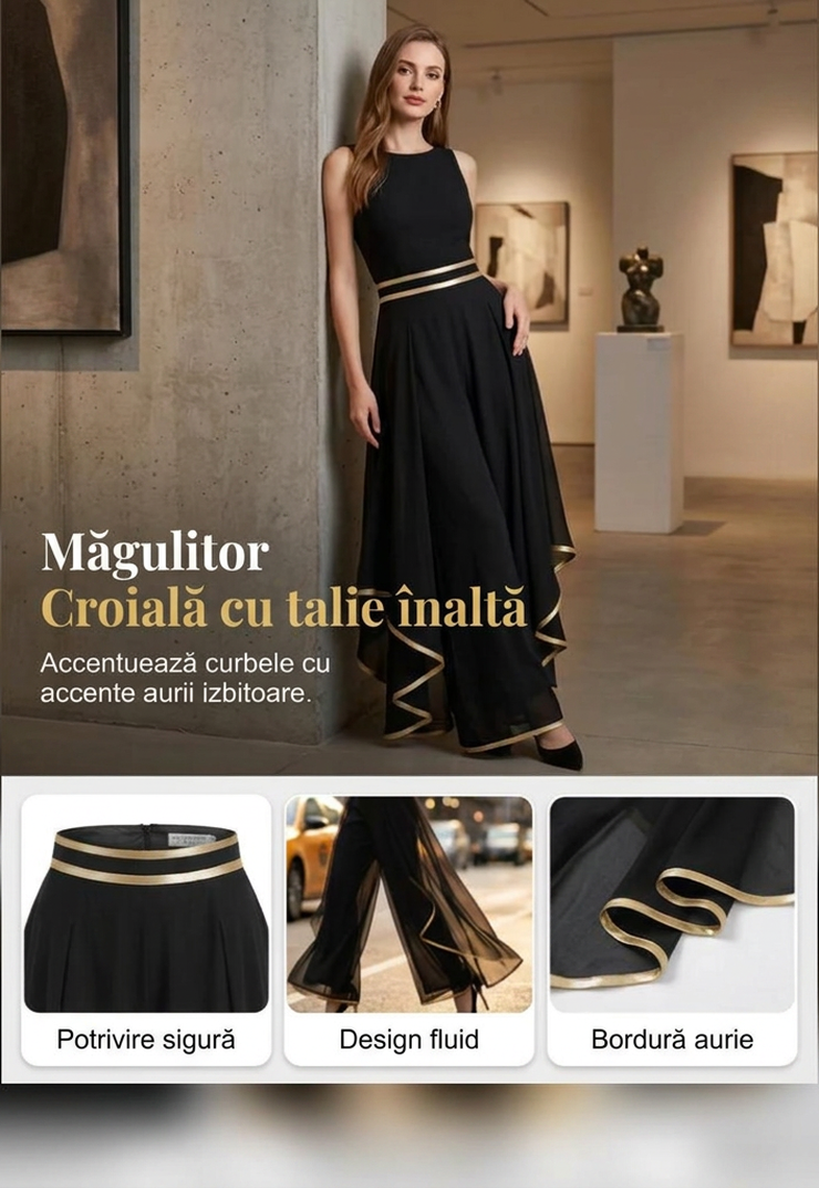 🎉Oferte speciale de sărbători❤️Pantaloni eleganti, cu talie largă și croială lejeră, cu ornamente aurii-10