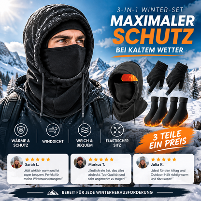 ❄️Halten Sie sich den ganzen Winter warm! 3‑Teil‑Set: Mütze + Handschuhe + Socken + Gesichtsmaske✨