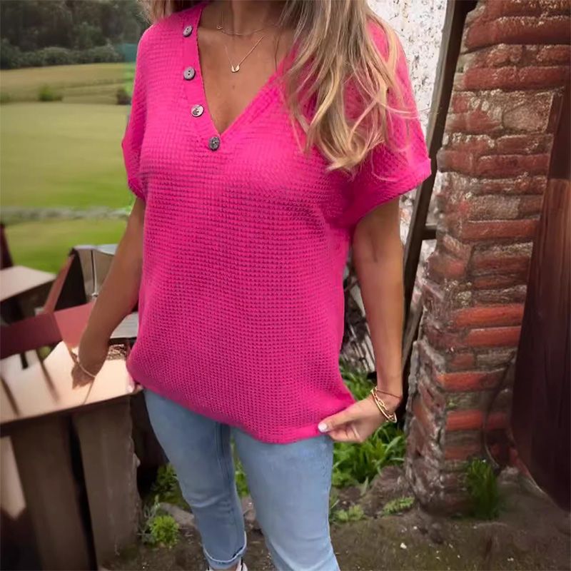 Top elegant pentru doamne cu mâneci scurte și decolteu ascuțit-2