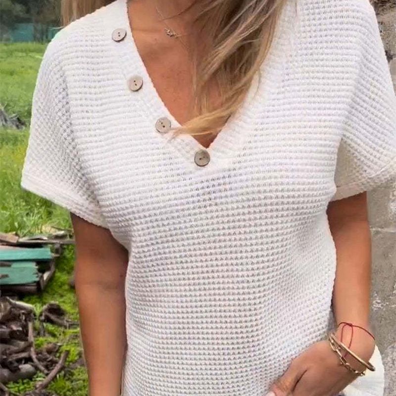 Top elegant pentru doamne cu mâneci scurte și decolteu ascuțit-11