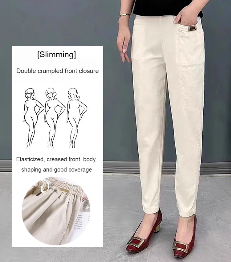 Pantaloni din bumbac cu talie elastică pentru femei-3