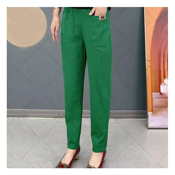 Pantaloni din bumbac cu talie elastică pentru femei-10